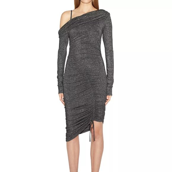 Jonathan Simkhai Sabine Metallic Ruched One-Shoulder Midi Dress M - Picture 2 of 16